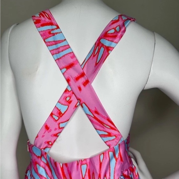 ROMEO + JULIET COUTURE PINK TURQUOISE CRISS CROSS BACK SLEEVELESS MINI DRESS M - Picture 8 of 9